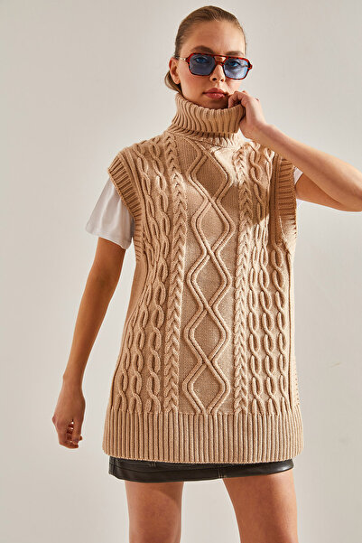 Bianco Lucci Women's Turtleneck Hair Braided Knitwear Sweater