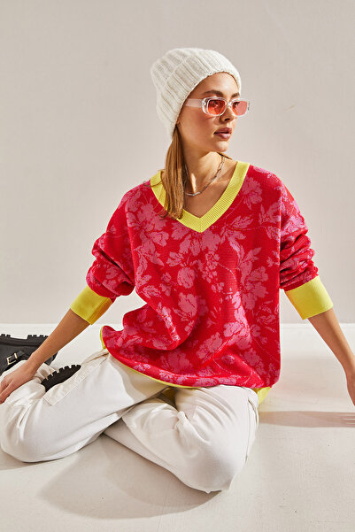 Bianco Lucci Women's Leaf Patterned Knitwear Sweater