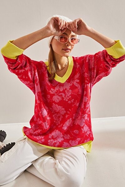 Bianco Lucci Women's Leaf Patterned Knitwear Sweater