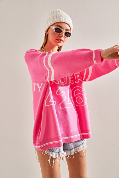 Bianco Lucci Dámský oversize pletený svetr s výstřihem do V