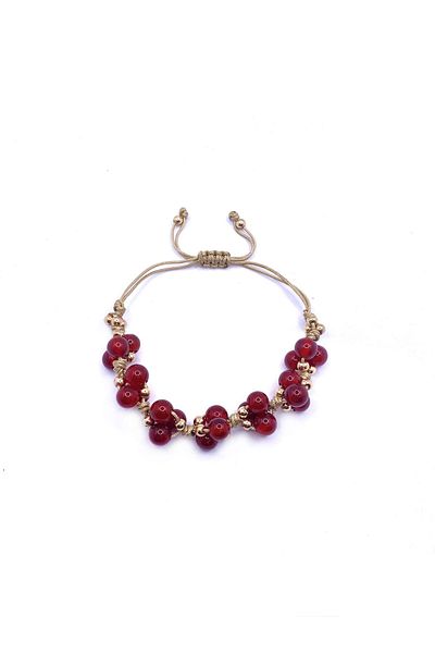 OSMANLI DEĞERLİ TAŞ Red Agate Natural Stone Stair Closing Bracelet Special Design