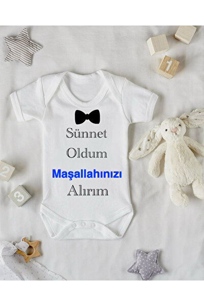 karikatürstore Sünnet Oldum Maşallahınızı Alırım Tasarımlı Baskılı Bebek Zıbını