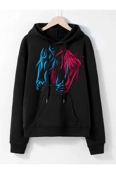 Deocept Hanorac oversize unisex cu glugă cu imprimeu neon