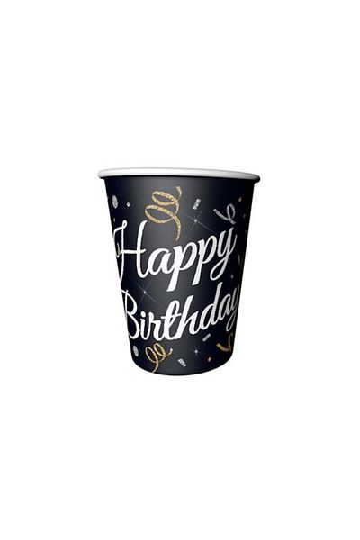 BalonEvi HAPPY BIRHDAY PRINTED GLASS Black