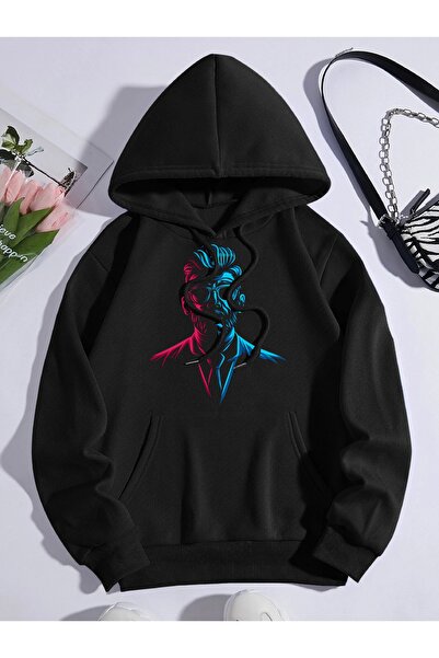 Deocept Hanorac oversize unisex cu glugă cu imprimeu neon