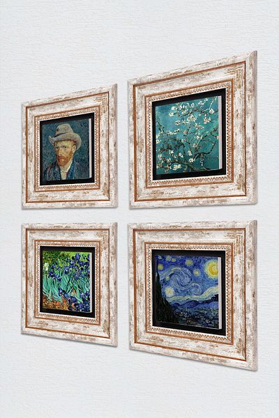 Pinecone Van Gogh Starry Night, Αμυγδαλένιο δέντρο, Άγριες ίριδες, Αυτοπροσωπογραφία Πέτρινος τοίχος Ζωγραφική Κορνίζα Διακόσμηση τοίχου