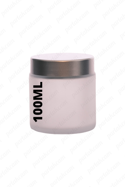 parlakcam 100ml buzlu renk krem kavanozu cam krem kutusu mat gümüş renk kapak...