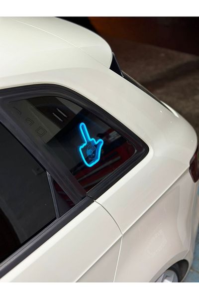 3dbaydesign Car Interior Neon LED Light Decor MEDIUM FINGER (12 Volt Suction Cup ICE BLUE)