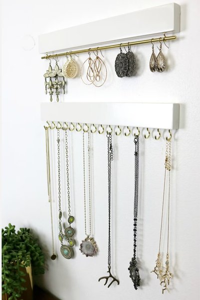 viveres Set of 2 White Color Wooden Jewelry Organizer Necklace Bracelet Watch Glasses Wall Hanger Organizer