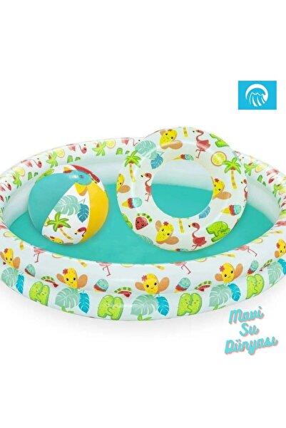 BESTWAY Havuz (122 Cm x 20 Cm) + Deniz Simidi + Deniz Topu (27 Cm) - Mavi Su ...