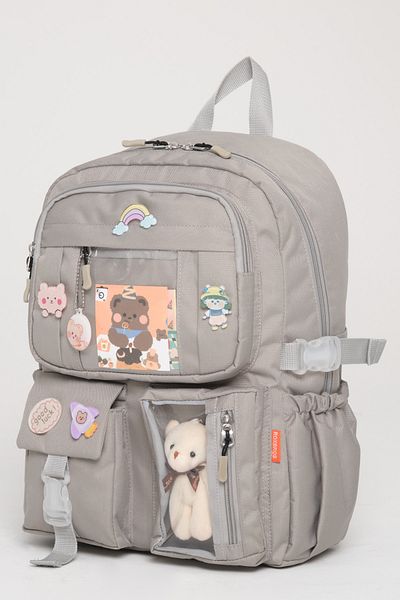 Roxbros Geantă de școală în stil coreean Kawaii cu accesorii Rucsac pentru fete și băieți GRI