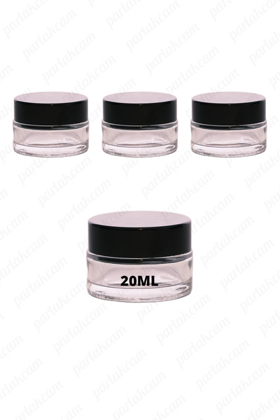 parlakcam 20ml şeffaf renk krem kavanozu cam krem kutusu siyah renk koruma ka...