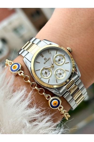 Reward Small Case, Steel Strap, Special Lock System, Gold Yellow Color Women's Wristwatch + Bracelet