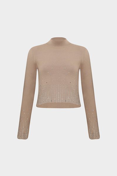 Açelya Okcu Premium Half Fisherman Strap Stoned Women's Knitwear Sweater