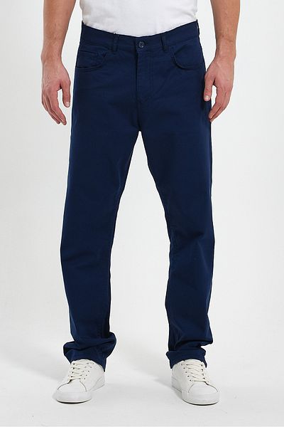 TheSeason Men's Navy Blue Gabardine Relaxed Stretchy Linen Baggy Pants