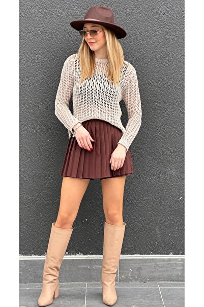 yelizyavuzcollection Şort Etek (kahverengi)