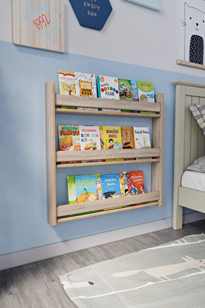 zeo wood design Montessori 3 Raflı Çocuk Kitaplığı, 80*80 Cm - Sonoma