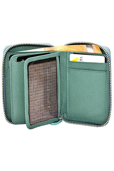 Naturel Tılsım Mini Zippered Wallet Genuine Leather / Green / Matte Arsel