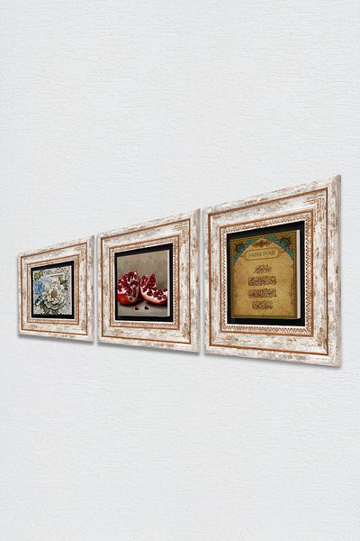 Pinecone Evil Eye Prayer, Butterfly Flower, Pomegranate Stone Wall Painting Framed Wall Decor Set of 3 Painting Tk3-1151