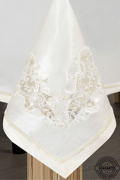 Finezza Anjelica Luxury Lace Monorail Fabric White Tablecloth 170x230 Cm - 65
