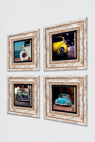 Pinecone Vosvos Car Stone Wall Painting Framed Wall Decor 4 Piece Painting Set Wall Art