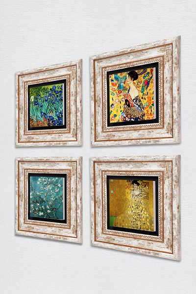 Pinecone Gustav Klimt,Van Gogh Stone Wall Painting Framed Wall Decor 4 Piece Painting Set Wall Art Tk4-679
