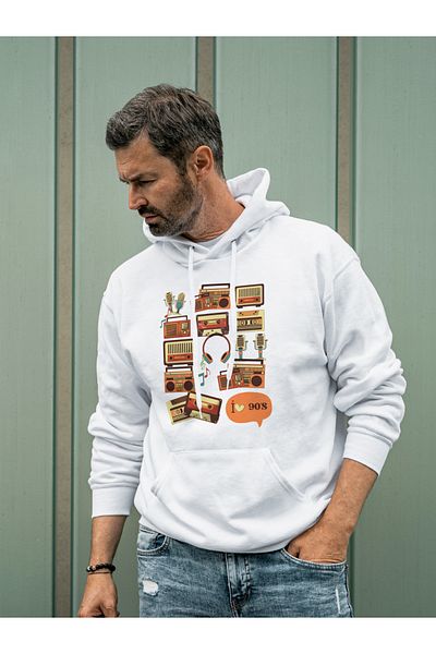 AEMİ Φούτερ με κουκούλα 90s Visual Printed Oversize