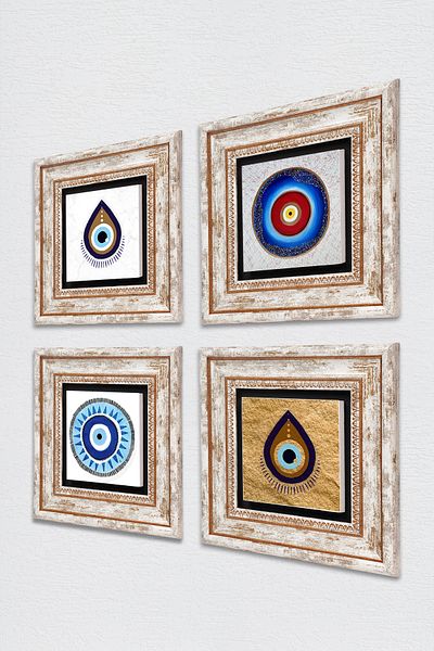 Pinecone Evil Eye Stone Wall Painting Framed Wall Decor 4 Piece Painting Set Wall Art Tk4-1465