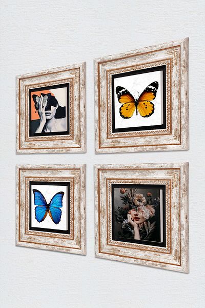 Pinecone Seria Butterfly, Spring Fall Pictură pe perete de piatră Decor de perete înrămat Set de pictură 4 piese TK4-133