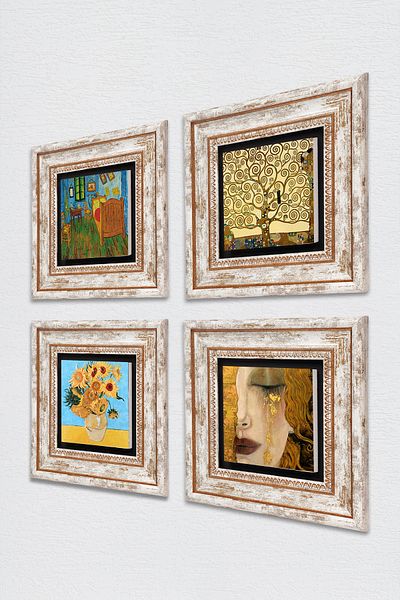 Pinecone Van Gogh, Gustav Klimt Stone Wall Painting Framed Wall Decor 4 Piece Painting Set Wall Art Tk4-684