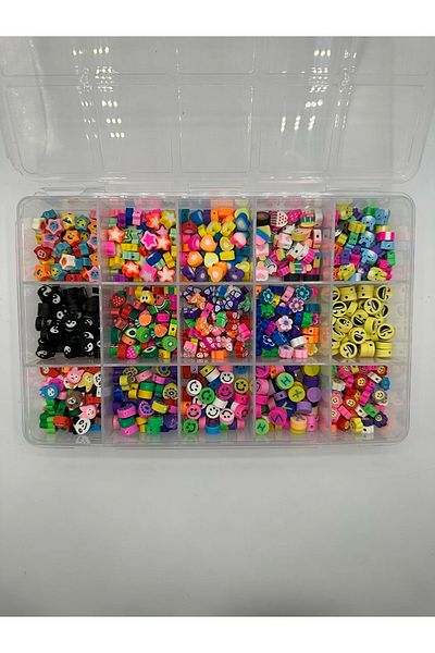 Hobimos 300 Pieces of Fimo Figure Beads with 15 Different Figures and 15 Compartments Box - Jewelry Making Set