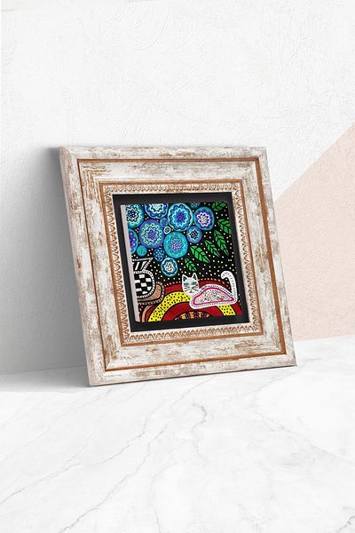 Pinecone Pictură de perete cu pisică de piatră, decor de perete înrămat, artă de perete TK1-419