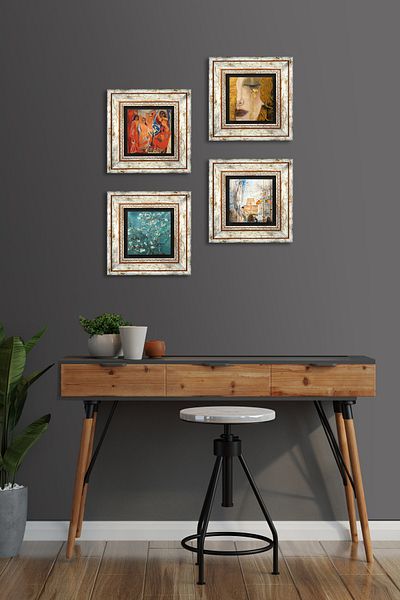 Pinecone Dali, Picasso, Van Gogh, Gustav Klimt Stone Wall Painting Framed Wall Decor Painting Tk4-948