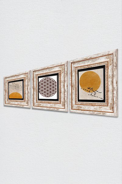 Pinecone Minimalist, Floarea Vieții Pictură pe perete de piatră Decor de perete înrămat Set de pictură 3 piese TK3-1939
