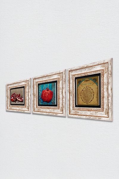 Pinecone Fertility Prayer, Pomegranate Stone Wall Painting Framed Wall Decor 3 Piece Painting Set Wall Art Tk3-806