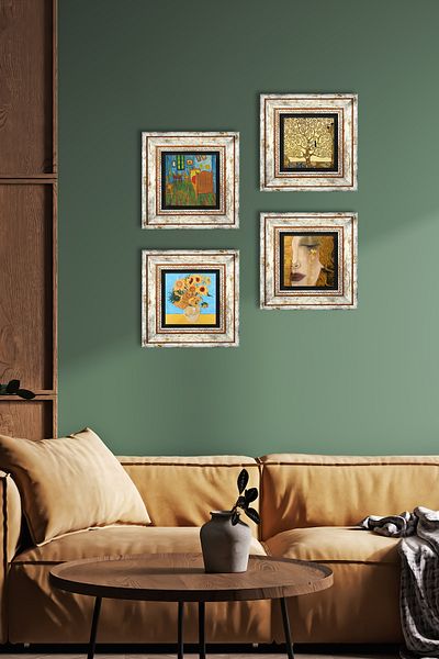 Pinecone Van Gogh, Gustav Klimt Stone Wall Painting Framed Wall Decor 4 Piece Painting Set Wall Art Tk4-684