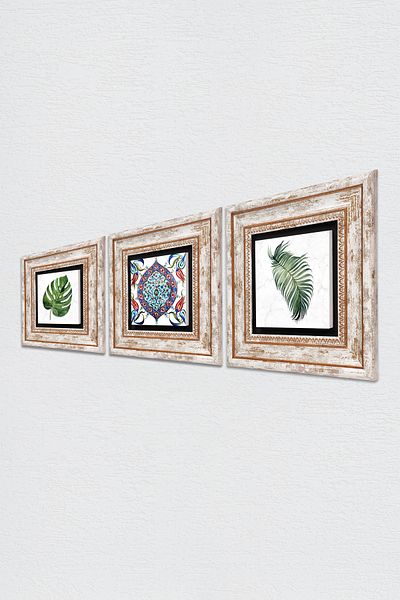 Pinecone Leaf, Tile Art Stone Wall Painting Framed Wall Decor 3 Piece Painting Set Wall Art Tk3-404