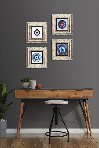 Pinecone Evil Eye Stone Wall Painting Framed Wall Decor 4 Piece Painting Set Wall Art Tk4-1501