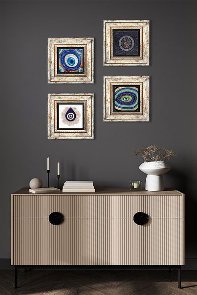 Pinecone Evil Eye Stone Wall Painting Framed Wall Decor 4 Piece Table Set Wall Art TK4-1252