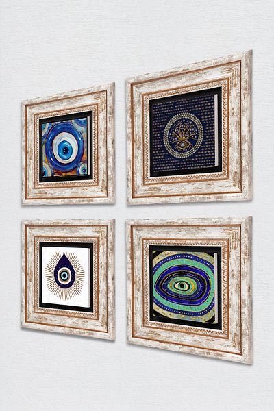 Pinecone Evil Eye Stone Wall Painting Framed Wall Decor 4 Piece Table Set Wall Art TK4-1252