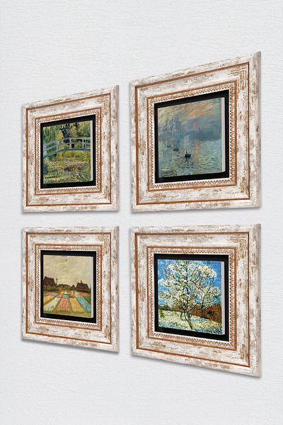 Pinecone Van Gogh, Claude Monet Πέτρινη Ζωγραφική Τοίχων Διακόσμηση Τοίχου με Κορνίζα 4 τεμαχίων Σετ Ζωγραφικής Wall Art TK4-1189