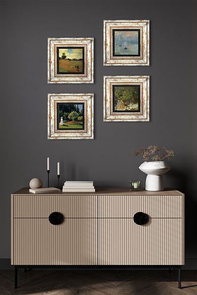 Pinecone Monet Lunch at the Cider, Woman in the Garden, Poppies, Sunrise Stone Painting Framed Wall Decor