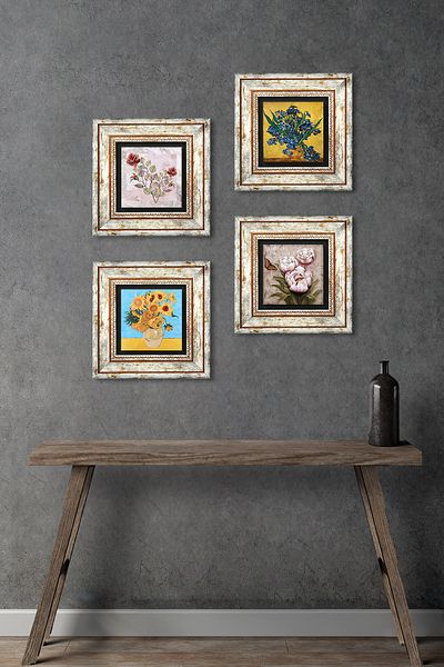 Pinecone Van Gogh Irises, Twelve Sunflowers Vase, Flower with Butterfly, Rose Stone Painting Framed Wall Decor