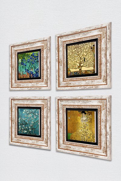 Pinecone Gustav Klimt,Van Gogh Stone Wall Painting Framed Wall Decor 4 Piece Painting Set Wall Art Tk4-678