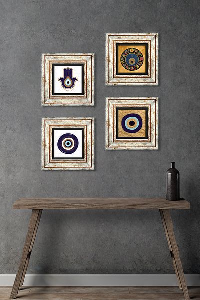 Pinecone Fatma Ana Eli (Hamsa), Evil Eye Stone Wall Table Framed Wall Decor 4 Piece Table Set TK4-1847
