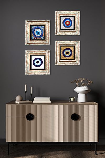 Pinecone Evil Eye Stone Wall Painting Framed Wall Decor 4 Piece Painting Set Wall Art Tk4-1234
