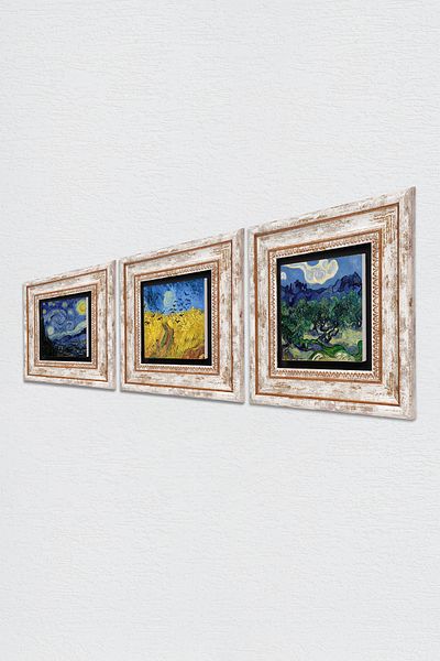 Pinecone Van Gogh Olive Trees, Wheat Field, Starry Night Stone Wall Painting Framed Wall Decor