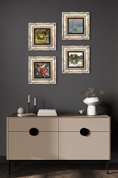 Pinecone Monet Japanese Costume, in the Garden, Rose Flowers Arch, Sunrise Stone Wall Painting Framed Wall Decor