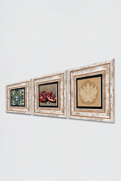 Pinecone Δέντρο της ζωής, Λουλούδι Lotus, Πέτρα Ρόδι Ζωγραφική Τοίχου Κορνίζα Διακόσμηση Τοίχου 3 τεμαχίων Σετ ζωγραφικής TK3-1647