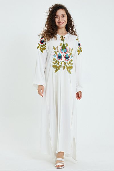 AYASOFYA OTANTIK Rochie de damă, albă, cu broderie cu punct de cruce, cu mâneci lungi, etnică, autentică